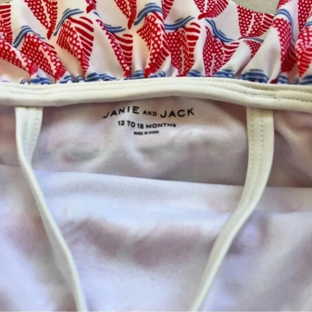 Janie and Jack Red Sailboat Ruffle Swimsuit - Picture 3 of 4